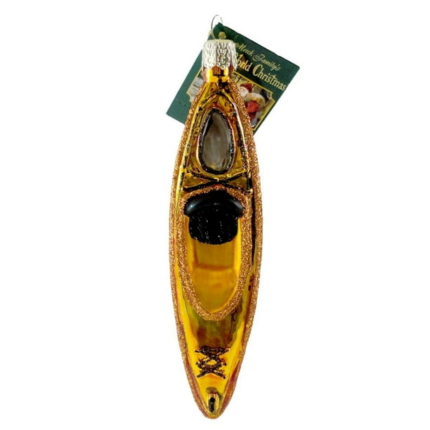 Old World Christmas Kayak Gold Glass Ornament Sport Boat Recreation 46038 Gold Old World Christmas Kayak Gold Glass Ornament Sport Boat Recreation 46038 Gold